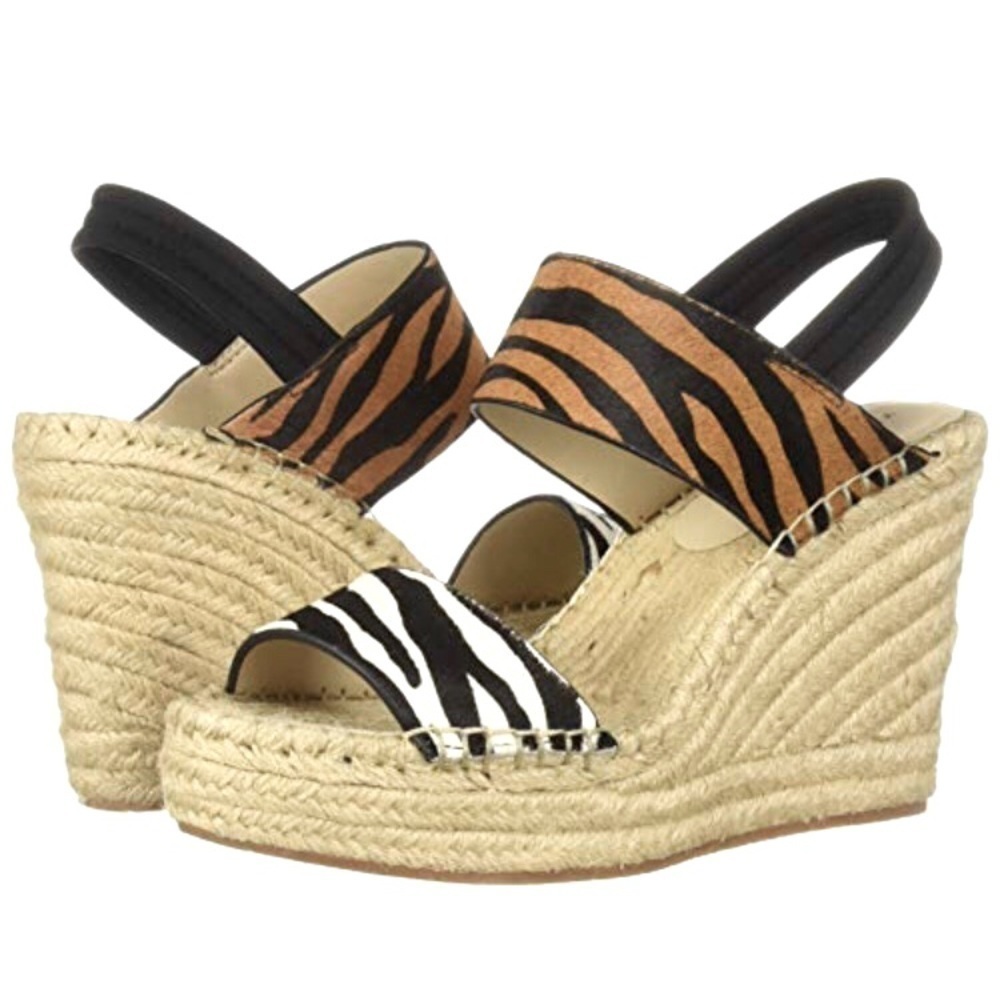 nwt Kenneth Cole Zebra Print 100% Genuine Calf Hair Upper Espadrille Sandal 8